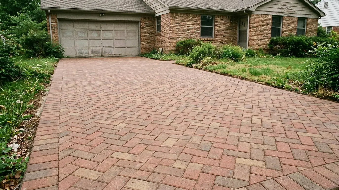 After: Paver driveway | Music City Hardscape After: a front drive with a new paver driveway with clean borders