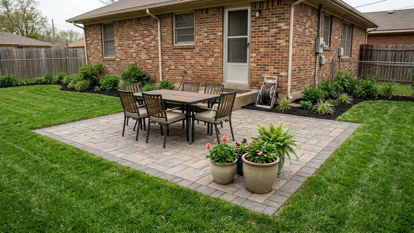 After: Paver patio | Music City Hardscape After: a backyard patio with a new paver patio with a clean border